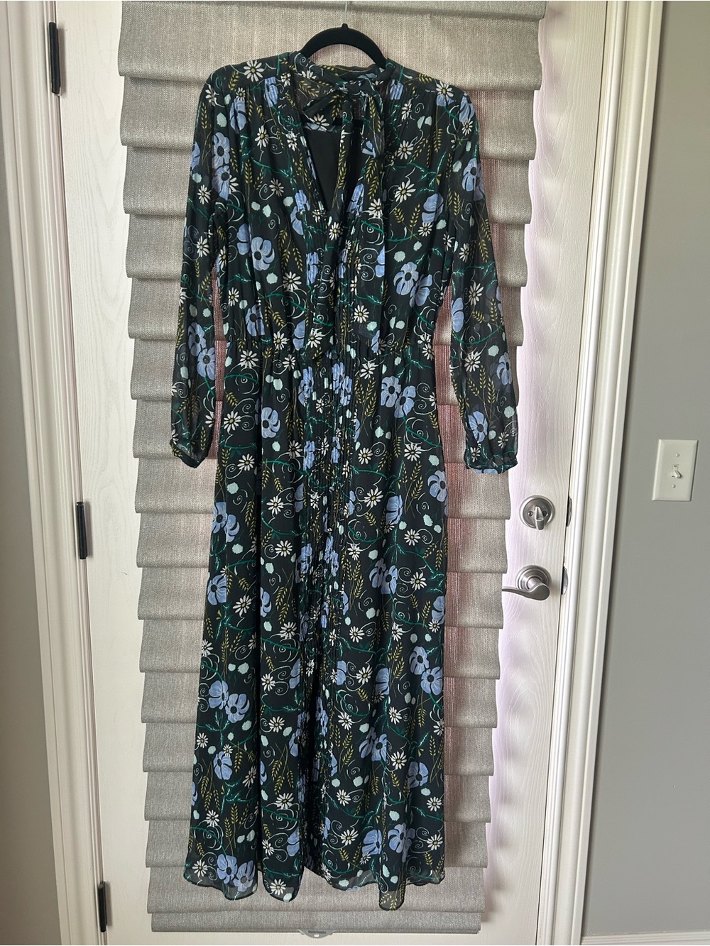 Banana Republic Black Maxi Dress with Blue and Green Floral Print
